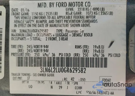 2016 Lincoln Mkz Hybrid z USA, uszkodzony, nr VIN 3LN6L2LU0GR629582